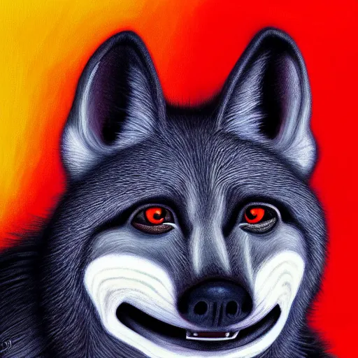 Image similar to zoomorphic a red face wolf, pepe the frog like face, digital painting, ultra sharp, by gary cook