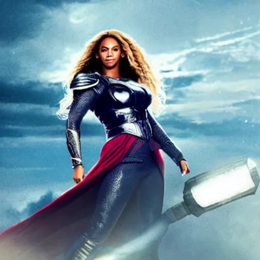 Prompt: beyonce as thor movie frame, mcu