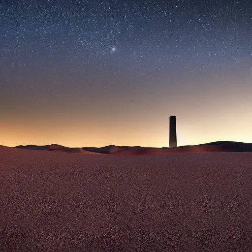 Image similar to desert at night filled with centaurs, tall white tower in the background, HD,