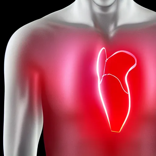 Image similar to a transparent man with a glowing red heart inside his chest.