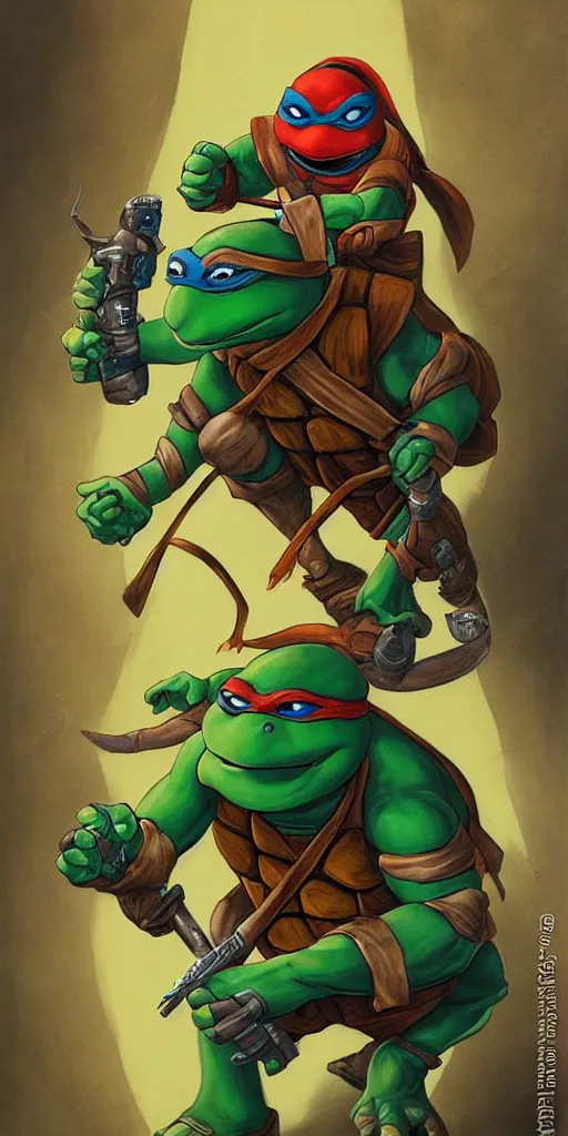 Image similar to Teenage mutant ninja turtle character by brom