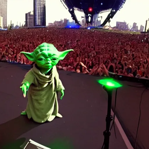 Image similar to Yoda performing a concert at Lollapalooza