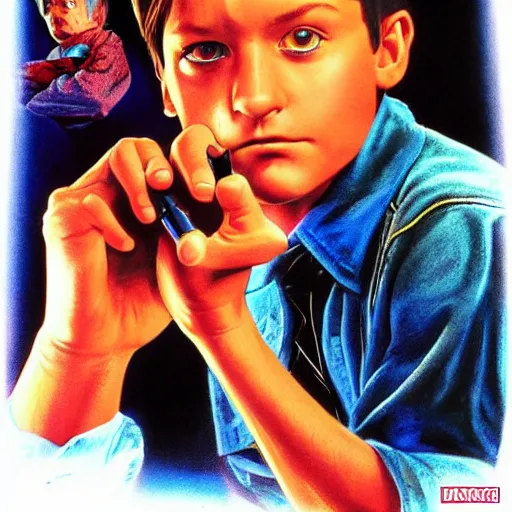 Image similar to toby maguire is a high school bully, airbrush art, drew struzan illustration art, key art, movie poster