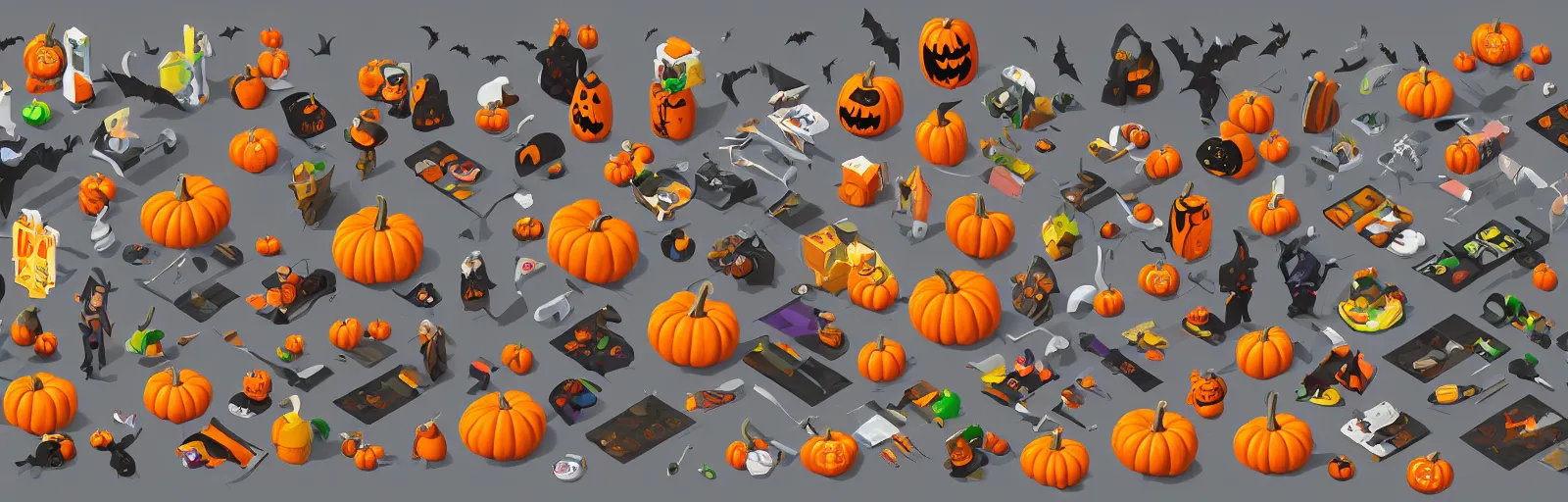 Prompt: prop halloween items isometric game pack trending on artstation