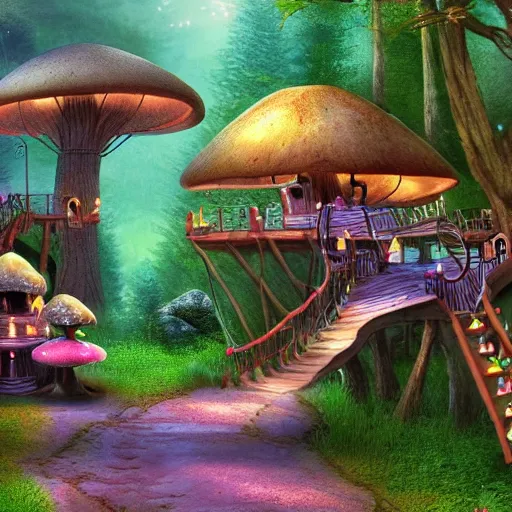 Mushroom treehouse village, fairy, magical, mystical, | Stable ...