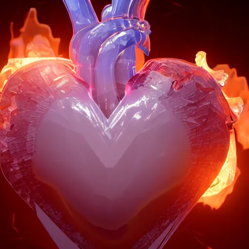 Image similar to crystalline anatomical heart with a flame inside, closeup, detailed, realistic, cinematic lighting, unreal engine, cgsociety, detailed