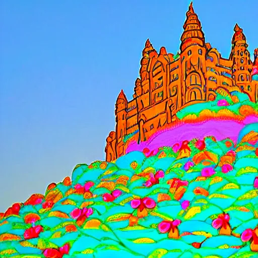 Image similar to by sudersan pattnaik, by emil nolde evocative, hideous. a beautiful digital art of a castle in the clouds.