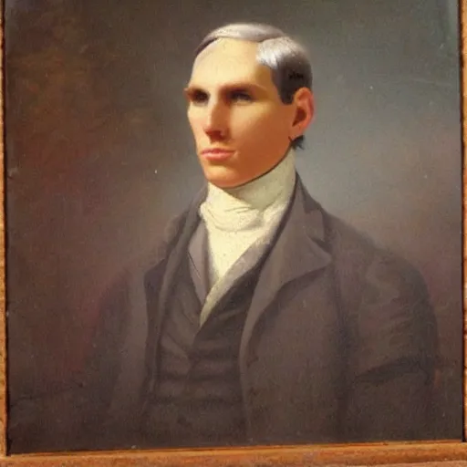 Image similar to An early 1800s oil painting of Jerma985 in the early 1800s, grainy, realistic, very realistic, hyperrealistic, highly detailed, very detailed, extremely detailed, very neat, very epic, very cool, detailed, trending on artstation