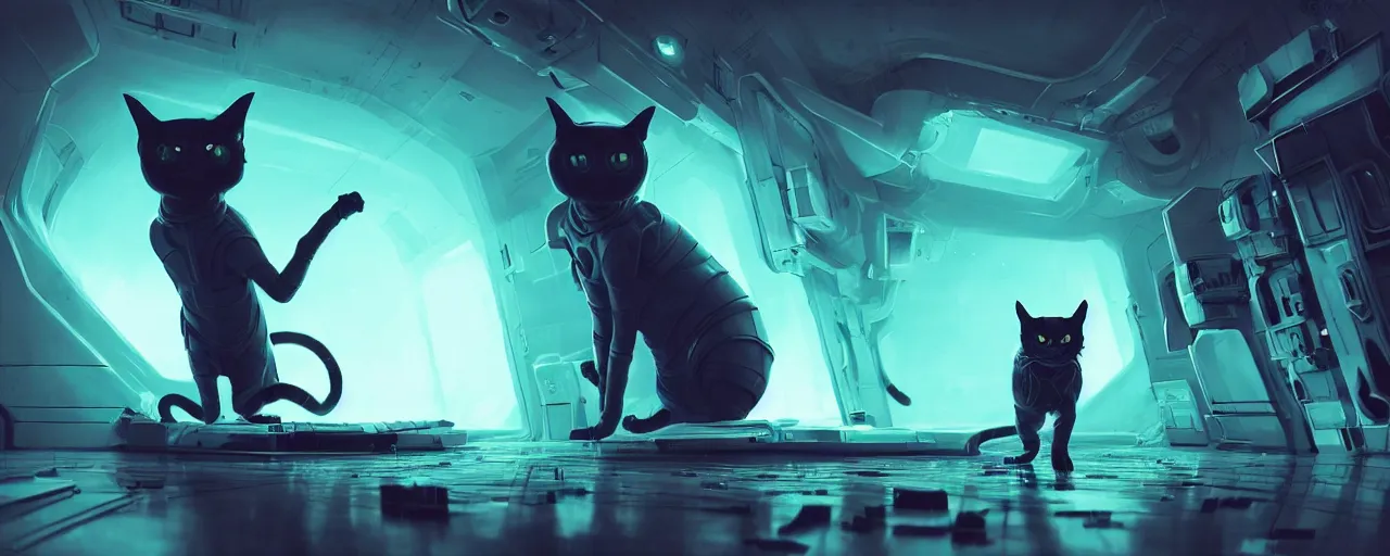 Image similar to duotone noir scifi concept dynamic illustration of 3 d mesh of alien cat inside box floating zero gravity glowing 3 d mesh portals futuristic, glowing eyes, octane render, surreal atmosphere, volumetric lighting. accidental renaissance. by sachin teng and sergey kolesov and ruan jia and heng z. graffiti art, scifi, fantasy, hyper detailed. trending on artstation