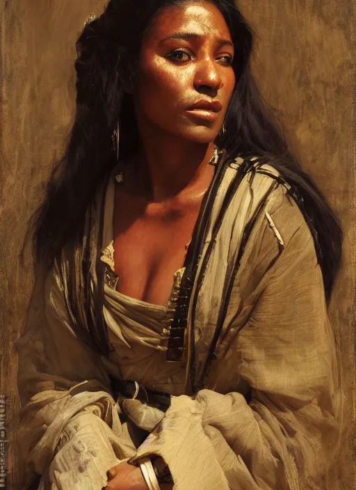 Image similar to maria igwe. Old west bounty hunter. Iranian orientalist portrait by john william waterhouse and Edwin Longsden Long and Theodore Ralli and Nasreddine Dinet, oil on canvas. Cinematic, hyper realism, realistic proportions, dramatic lighting, high detail 4k