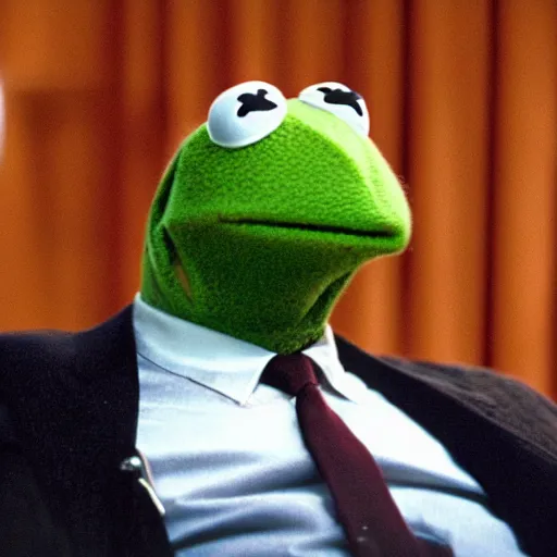 Image similar to kermit the frog in the sopranos, 4k, high detail, high-resolution photograph, professional photography, ultra-detail