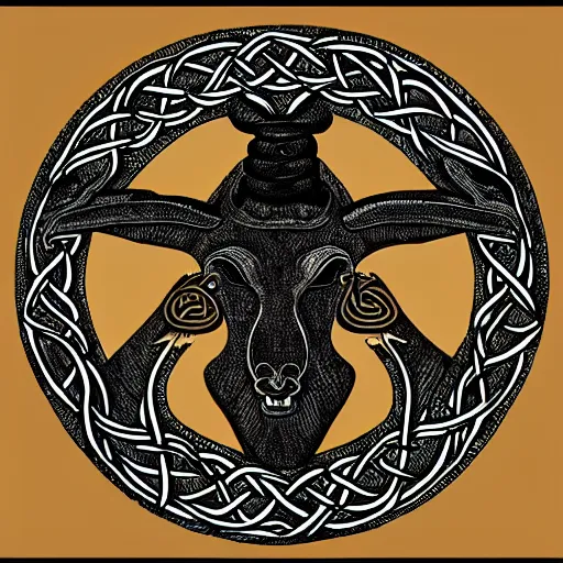 Image similar to Baphomet , celtic art style, trending on Artstation