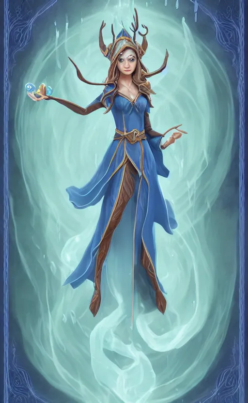 Image similar to elf female sorcerer doing water magic spells, blue robes, exquisite details, full body character design on a white background, by studio muti