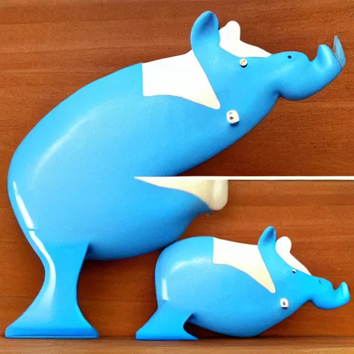 Image similar to expertly crafted etsy kids wooden hippopotamus expertly fused with blue epoxy. part of the hippo is made of blue epoxy. with a white photographers background.