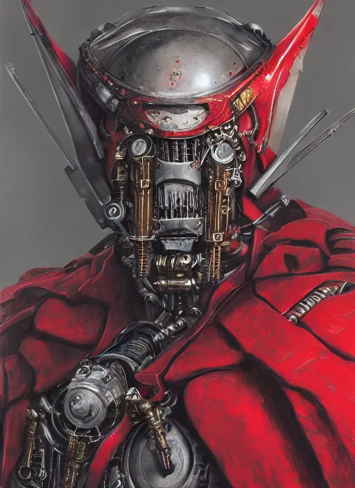 Image similar to portrait of rotten Tom Cruise as adeptus mechanicus in red hood and robe from Warhammer 40000. Highly detailed, artstation, illustration by and John Blanche and zdislav beksinski and wayne barlowe
