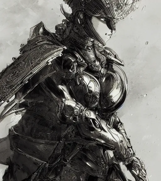 Image similar to portrait of anime woman in armor, pen and ink, intricate line drawings, by craig mullins, ruan jia, kentaro miura, greg rutkowski, loundraw