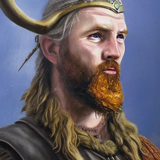 Prompt: oil painting of sean mcloughlin as an irish viking in the style of steve argyle, fantasy painting