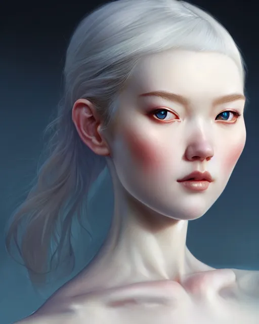 Image similar to face closup portrait view of pale skin scandinavian beauty, caucasian, caucasoid, viking armor, paint by ilya kuvshinov and ross tran and karol bak and stanley lau and anna dittmann and artgerm and xiaoguang sun and tian zi