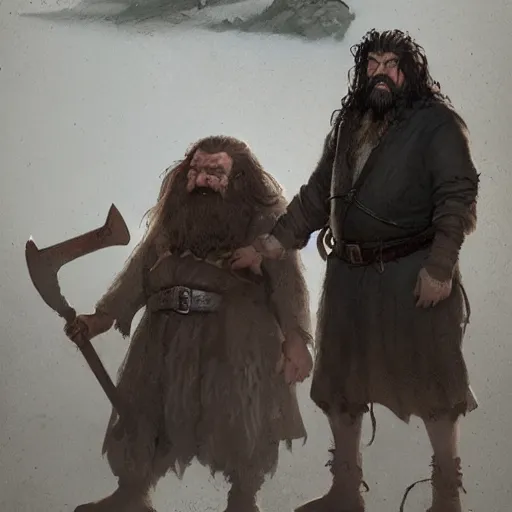 Image similar to gimli meets hagrid, dwarf, giant, character design, greg rutkowski