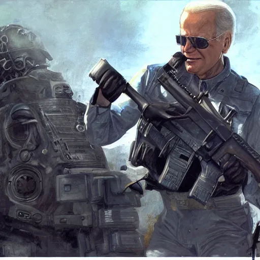 Prompt: joe biden is a terminator shooting a shotgun, cinematic, establishing shot, extremly high detail, photorealistic, cinematic lighting, artstation, style by James Gurney