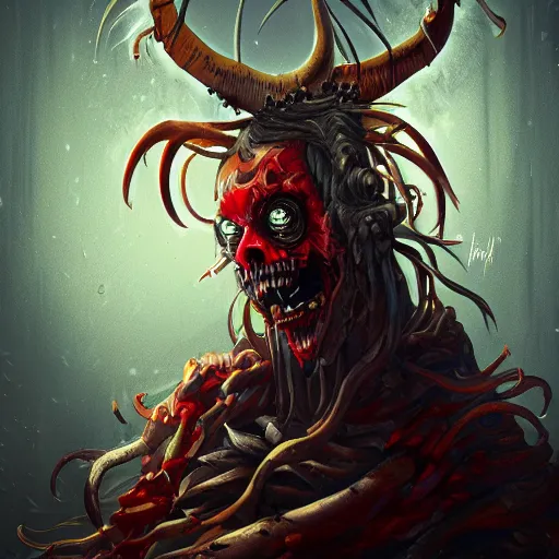 Image similar to horrifying glutton demon , maximalist, high detail, 8k, ornate, dark fantasy, realistic, masterpiece, Trending on art station, complex, WLOP