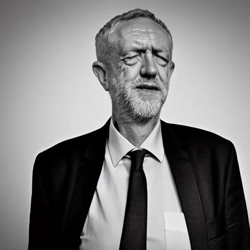 Prompt: Artistic black and white photograph of a pregnant Jeremy Corbyn