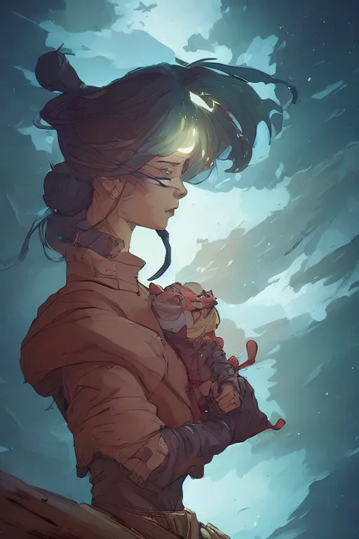 Image similar to overwhelmed with fleetting thoughts behance hd artstation by jesper ejsing, by rhads, makoto shinkai and lois van baarle, ilya kuvshinov, ossdraws, that looks like it is from borderlands and by feng zhu and loish and laurie greasley, victo ngai, andreas rocha