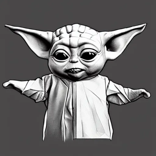 Image similar to pencil sketch of low polygon cute baby yoda by Leonardo DaVinci