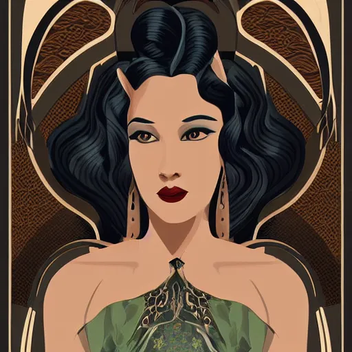 Prompt: an art nouveau, ( streamline moderne ), multi - racial portrait in the style of chanthara. very large, clear, expressive, and intelligent eyes. centered, ultrasharp focus, dramatic lighting, photorealistic digital matte painting, intricate symmetrical ultra detailed background.