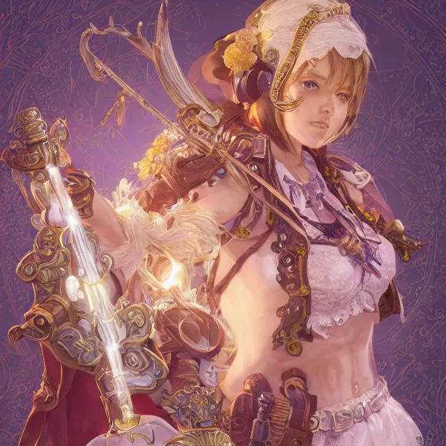 Image similar to studio portrait of neutral good colorful female cleric bard healer as absurdly beautiful, gorgeous, elegant, young gravure idol, an ultrafine hyperdetailed illustration by kim jung gi, irakli nadar, intricate linework, sharp focus, bright colors, octopath traveler, final fantasy, unreal engine 5 highly rendered, global illumination, radiant light, detailed and intricate environment