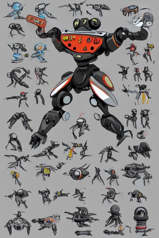 Image similar to a humanoid beetle robot, beetle-inspired, inafune design, gravity falls anime render, scarab reploid, welding torches for arms