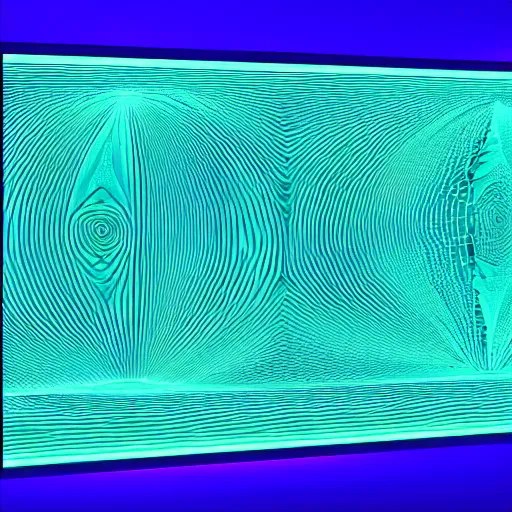 Prompt: topographic map projected in 3d, dark room, blue light, holographic display