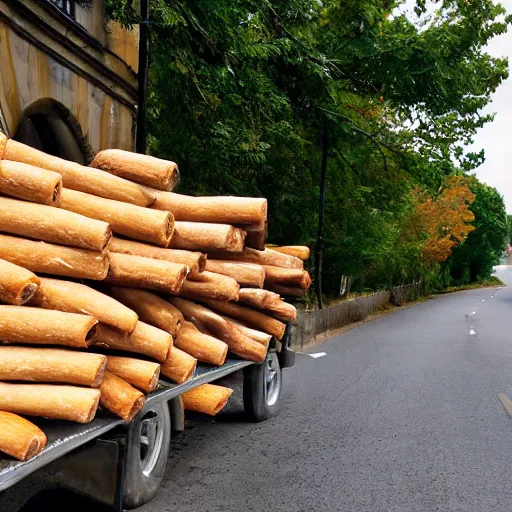 Prompt: Road covered in baguettes