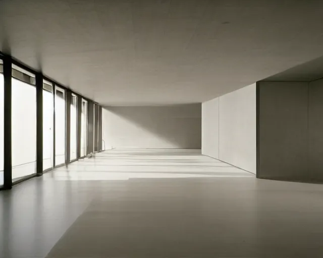 Prompt: A photograph of a relaxing interior at early morning by Tadao Ando, sharp