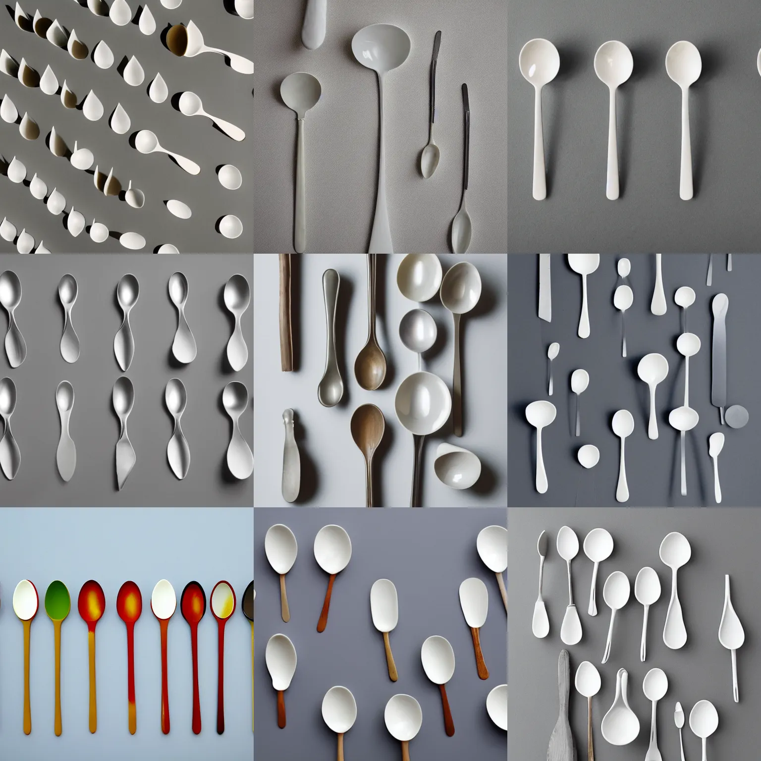 Prompt: an arrangement of spoons on a white background by emily blincoe