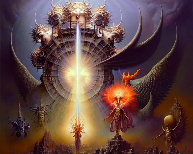 Image similar to the armies of heaven and hell, fantasy character portrait made of fractals facing each other, ultra realistic, wide angle, intricate details, the fifth element artifacts, highly detailed by peter mohrbacher, hajime sorayama, wayne barlowe, boris vallejo, aaron horkey, gaston bussiere, craig mullins