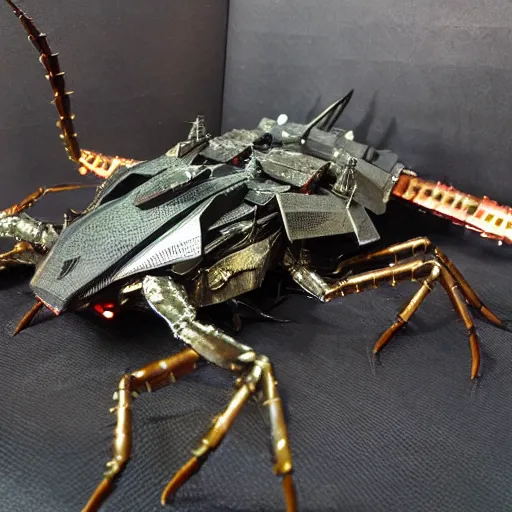 Image similar to a giant metal scorpion with tank armor and guns for claws