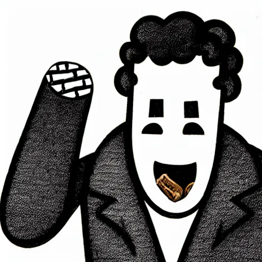 Image similar to book illustration of a chocolate bar crying because he has been split in half, book illustration, monochromatic, white background, black and white image