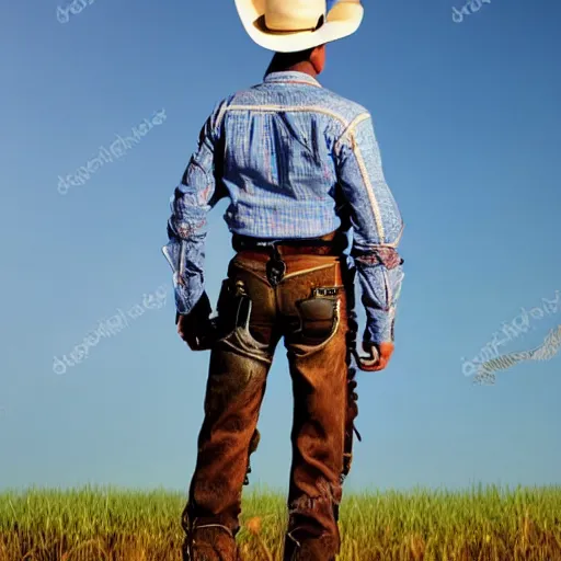 Prompt: cowboy standing in the prairie