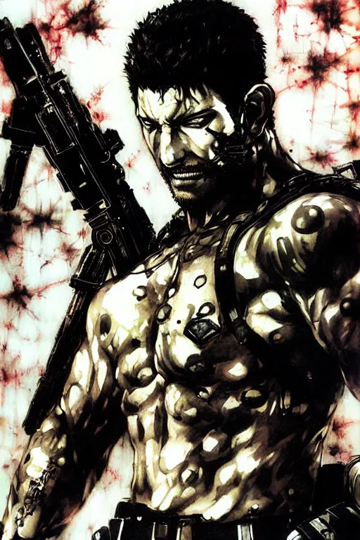 Image similar to chris redfield, painting by yoji shinkawa