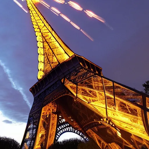 Image similar to the eiffel tower being destroyed photo realistic 4 k