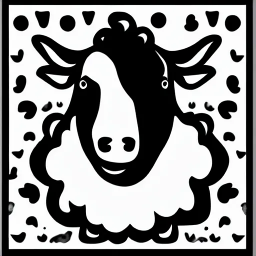 Image similar to belzebub, cow, pig, sheep, chicken, white on black vector ink drawing