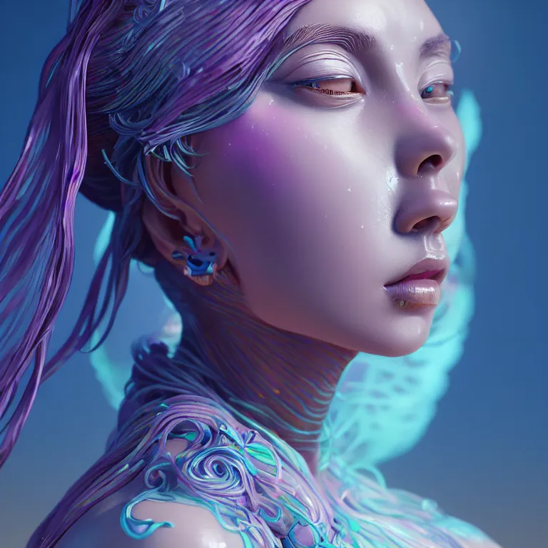 Image similar to goddess full painted acryllic sculpture close-up portrait. orchid bird phoenix jellyfish betta fish, intricate artwork by Tooth Wu and wlop and beeple. octane render, trending on artstation, greg rutkowski very coherent symmetrical artwork. cinematic, hyper realism, high detail, octane render, 8k