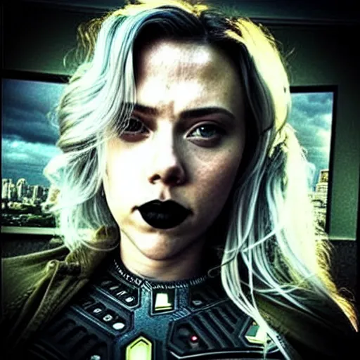 Prompt: “Scarlett Johansson portrait, dystopia core, goth, punk, apocalyptic, planets, space, hero, planets, powerful, epic, game”