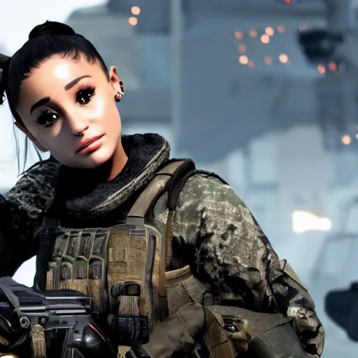 Image similar to Ariana Grande in Call of Duty, 4k