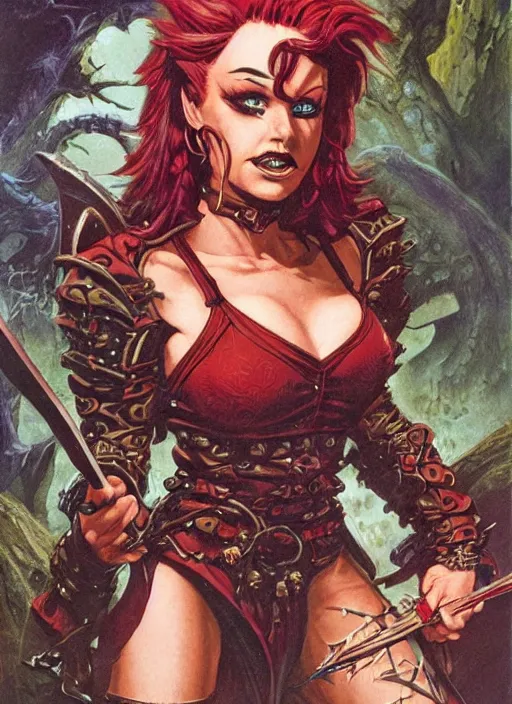 Prompt: beautiful! coherent! dungeons and dragons character, by larry elmore, gerald brom, ralph horsley, wayne reynolds, strong line, deep color, short red hair, high contrast