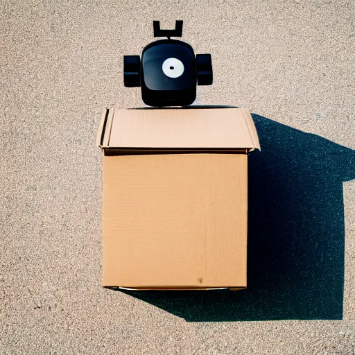 Image similar to a cardboard box robot, ( sony a 7 r iv, symmetric balance, polarizing filter, photolab, lightroom, 4 k, dolby vision, photography awardm, voque, perfect face )