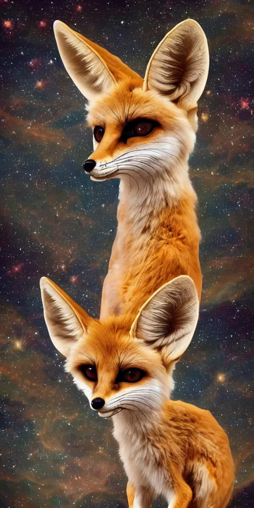 Image similar to a humanoid fennec fox being, the absolute master and creator of the universe with infinite wisdom and cosmos inter - dimensional connection, incredible digital art, realistic, masterpiece