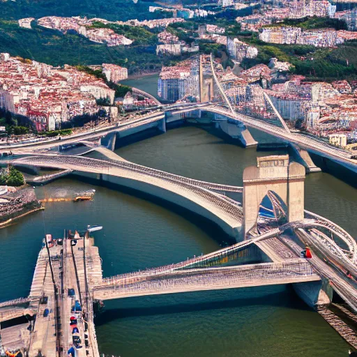 Prompt: ponte 2 5 de abril, tilt shift photography, award - winning