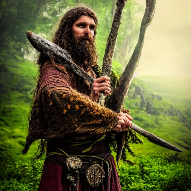 Image similar to photo of a druid warrior with earth powers, highly detailed, 4 k, hdr, smooth, sharp focus, high resolution, award - winning photo